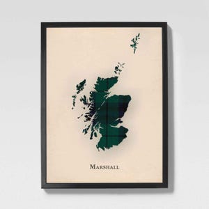 Mapa de tartán escocés del clan Marshall / Decoración de pared familiar Marshall de Escocia, lista para colgar