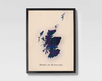 Mapa del Tartán Escocés del Clan Spirit of Scotland / Decoración de pared familiar Spirit of Scotland, lista para colgar