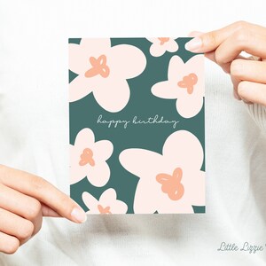 Happy Birthday Teal Floral Card – Verjaardagskaart – Vriendschapskaart – Gevouwen 4,25 x 5,5 wenskaart – Sociaal briefpapier