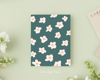 Teal Floral Card - Thank You Card – Birthday Card – Folded 4.25 x 5.5 Greeting Card – Social Stationery