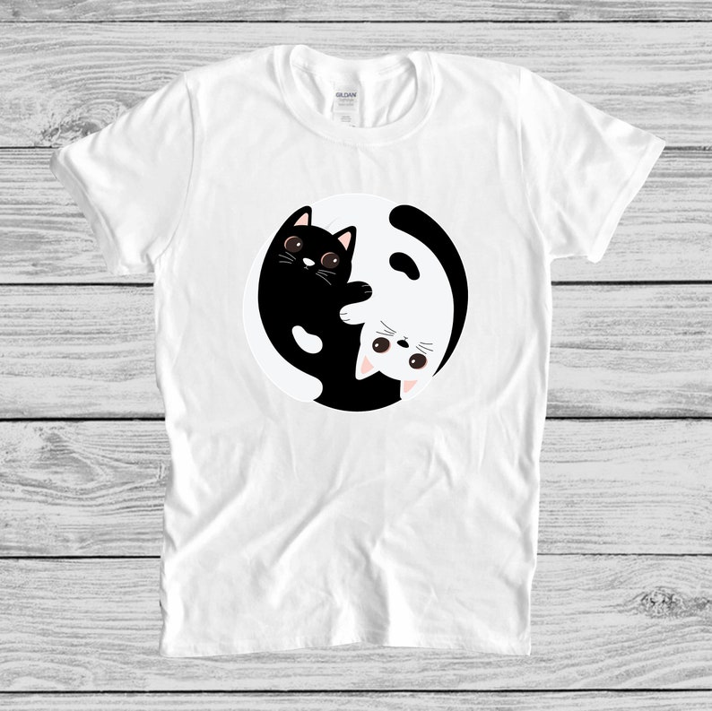 Pet Lover Tee Shirt Minimalist Cats Cat Tees Gift For Pet Lovers Cat Balance Cat Lover T-Shirt Gift for Cat Lovers Cat Yin Yang Shirt