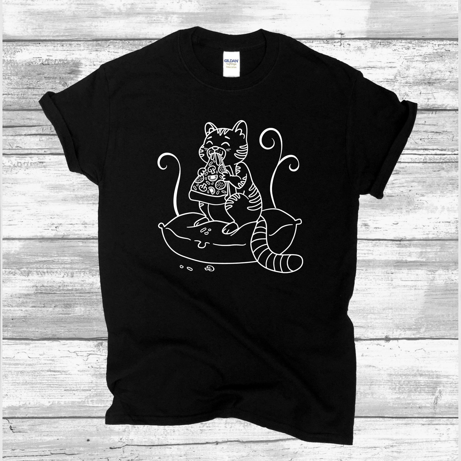 Pizza Cat Shirt Funny Cat Eating Pizza TShirt Cat Mom Tees Etsy