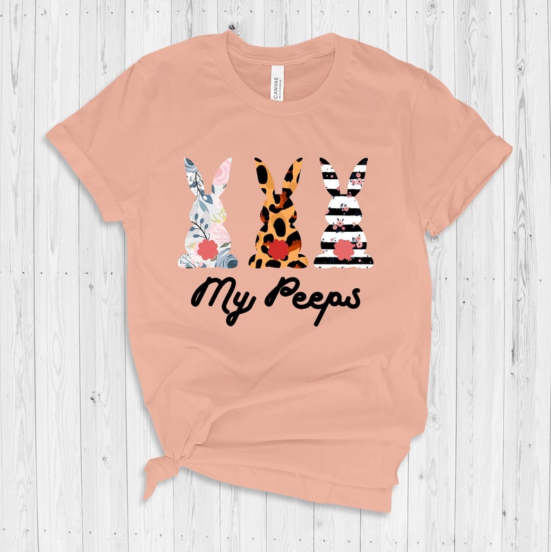 Floral Easter Bunny My Peeps Easter Bunny Tee Shirt Blessed Tees Cute Funny Easter TShirt My Peeps Shirt Leopard Bunny Easter T-Shirt