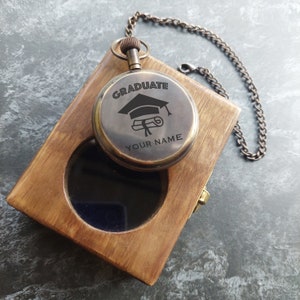 PERSONALIZED Graduation Gift, Custom Pocket Watch With Wooden Box, Gift for Him, Gift for Son, Grandson