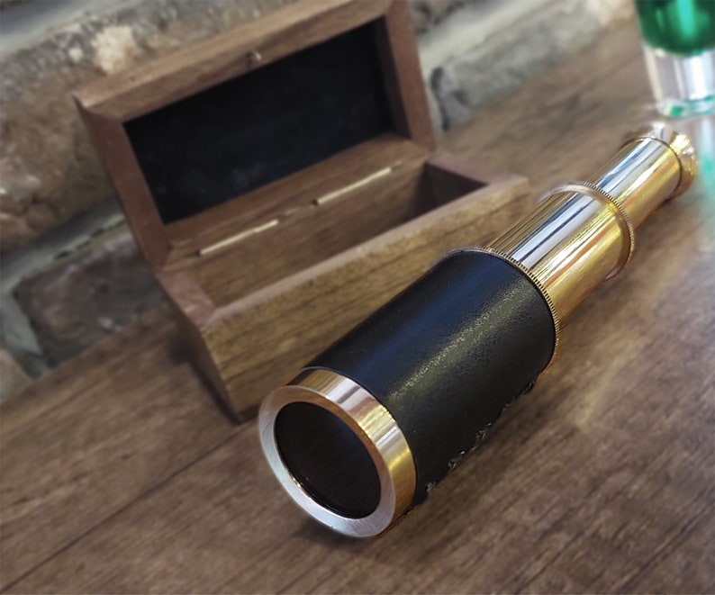 PERSONALIZED Antique Telescope With Wooden Box Handheld Telescope Gift