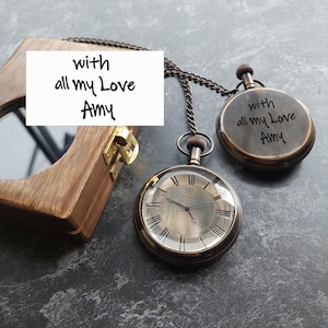 GEPERSONALISEERD zakhorloge, aangepaste zak met monogram, zakhorloge met houten kist, vadercadeau, jubileumcadeau voor hem