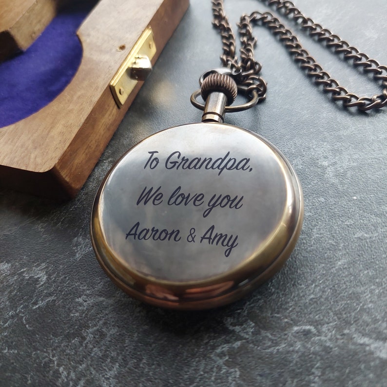 PERSONALIZED Pocket Watch, Custom Pocket With Monogram, Adventure gift, Pocket Watch With Wooden Box, Father's Day Gift image 10