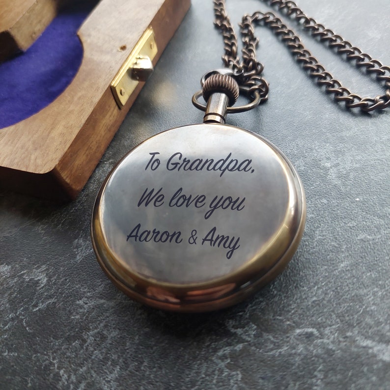 PERSONALIZED Men Gift, Pocket Watch, Husband gift, Custom Monogram, Pocket Watch With Wooden Box, Anniversary Gift,