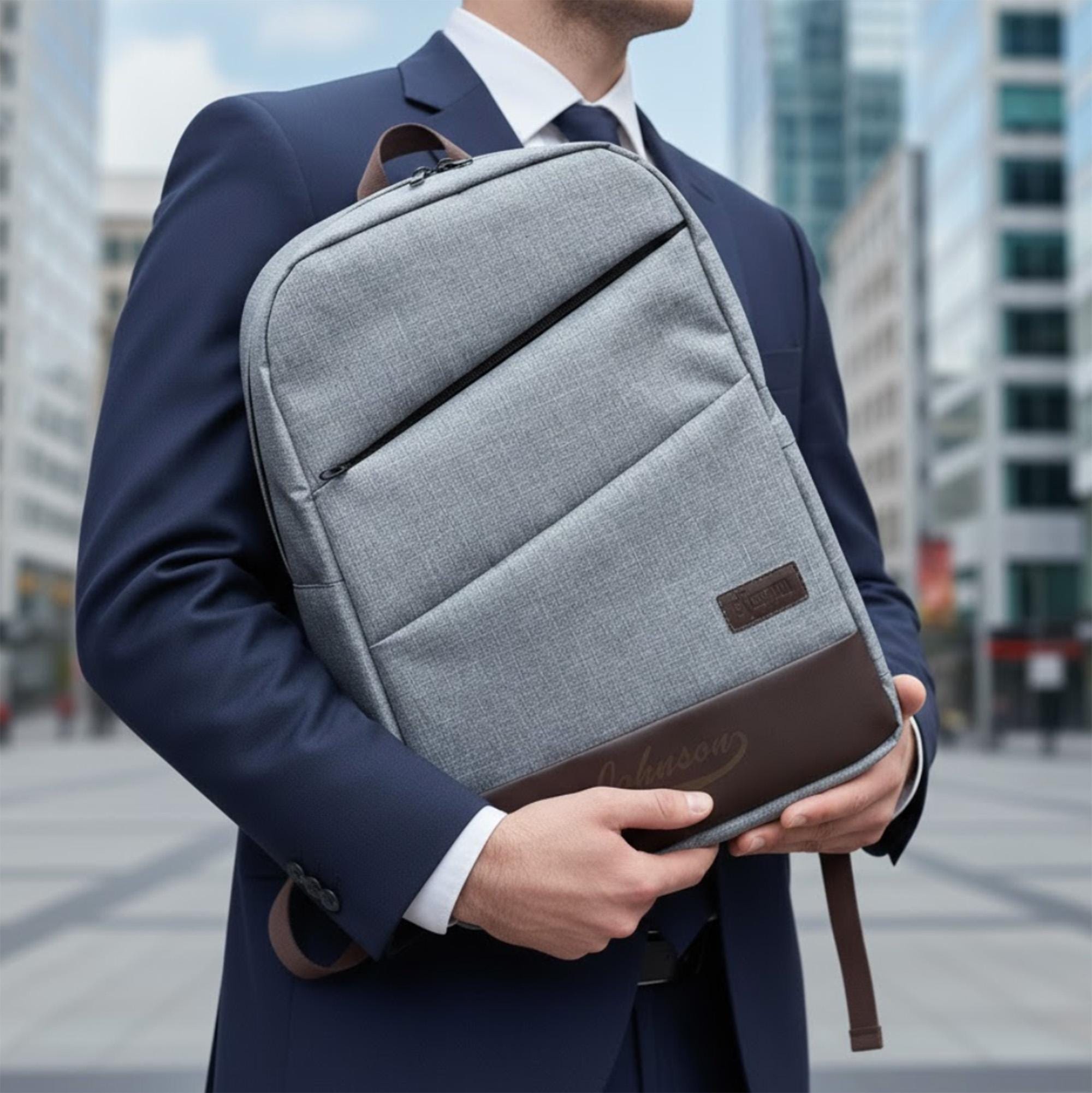 Personalized Laptop Backpack 16 Inch Custom Name Leather Canvas Unisex ...