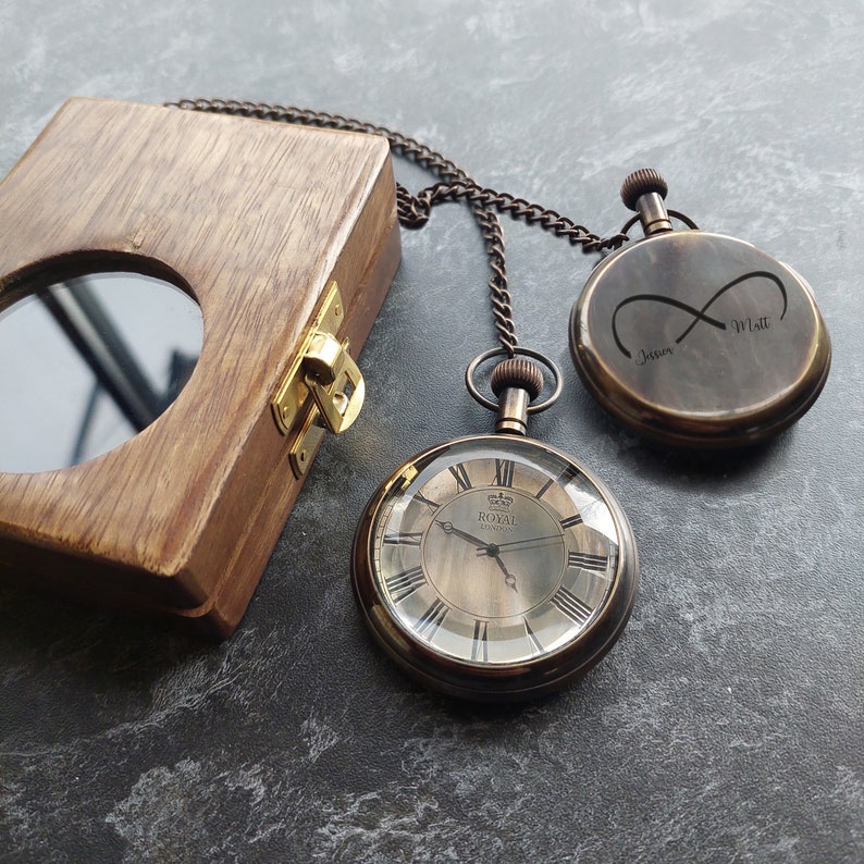 PERSONALIZED Men Gift, Pocket Watch, Husband gift, Custom Monogram, Pocket Watch With Wooden Box, Anniversary Gift,