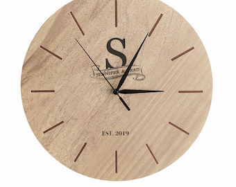 Personalized Wooden Wall Clock / Engraved Family Photo, 11.8 inch