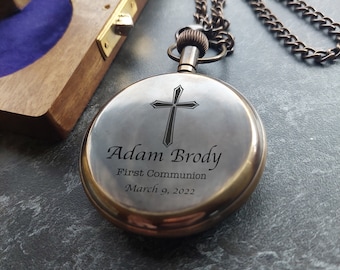 ENGRAVED Pocket Watch - Custom Pocket With Monogram - Pocket Watch With Wooden - Father's Day Gift Set