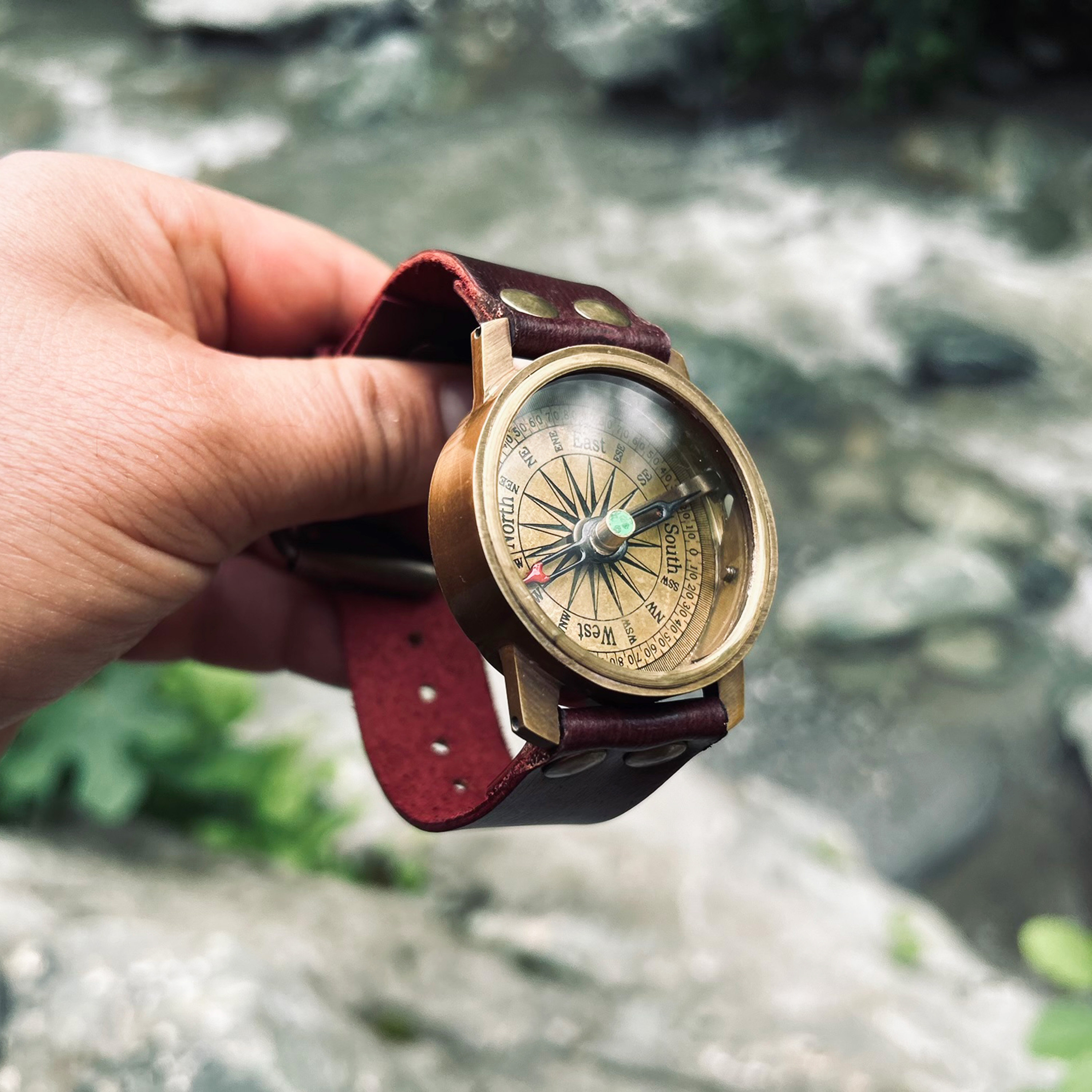 Opera Compass Watch Personalized Brass Compass Watch - Engraved Leather Strap, Gift for ...