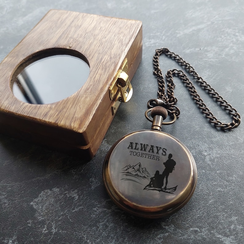 PERSONALIZED Men Gift, Pocket Watch, Husband gift, Custom Monogram, Pocket Watch With Wooden Box, Anniversary Gift,