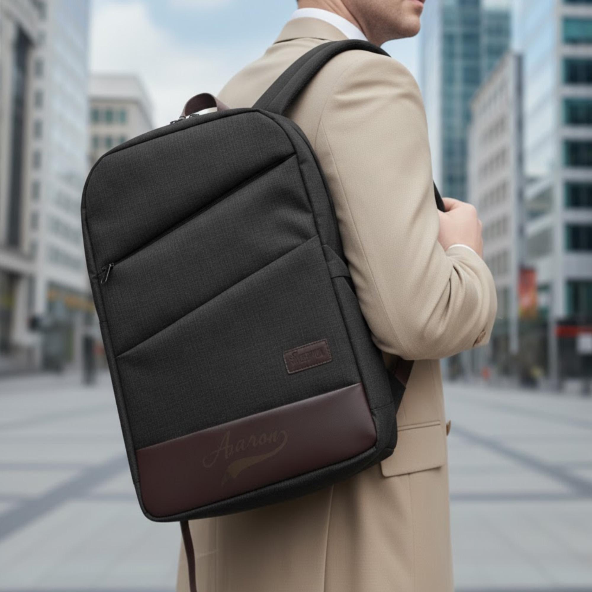 Personalized Laptop Backpack 16 Inch Custom Name Leather Canvas Unisex ...