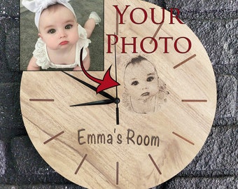 PERSONALIZED Engraved Photo Clock, Customized Wall Clock, Engraved Your Family Photo on Wall Clock, Gift For House
