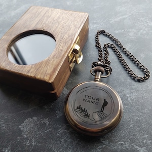 Personalized Pocket Watch with Monogram - Engraved Wooden Box Set