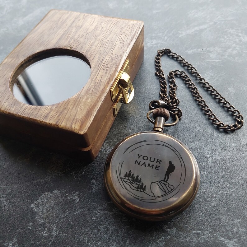 Personalized Pocket Watch With Monogram - Engraved Wooden Box Set - Etsy