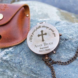 ENGRAVED BRASS COMPASS, Baptism Gift - Engraved Compass - Anniversary Gift Set - First Holy Communion - First Eucharist - Christening Gift