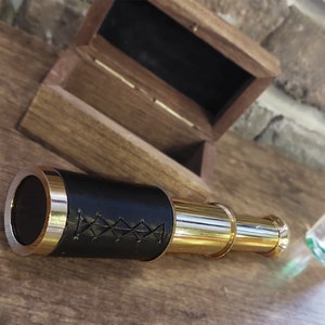Personalized Brass Telescope with Wooden Box: Vintage Captain&#39;s Gift Set