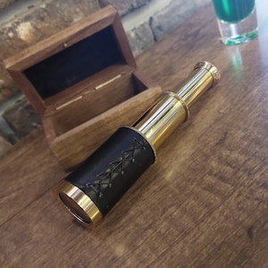 Personalized Brass Telescope with Wooden Box: Vintage Captain&#39;s Gift