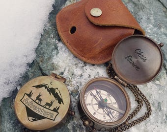 Handmade Brass Compass – Vintage Style Compass with Quote – Personalized Gift for Adventurer or Boyfriend