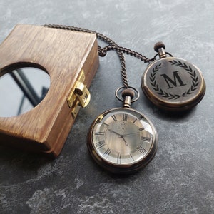 PERSONALIZED Men Gift, Pocket Watch, Husband gift, Custom Monogram, Pocket Watch With Wooden Box, Anniversary Gift,