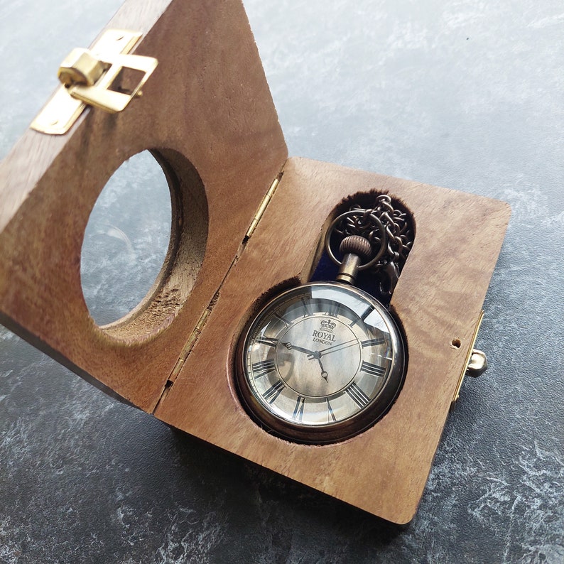 PERSONALIZED Men Gift, Pocket Watch, Husband gift, Custom Monogram, Pocket Watch With Wooden Box, Anniversary Gift,