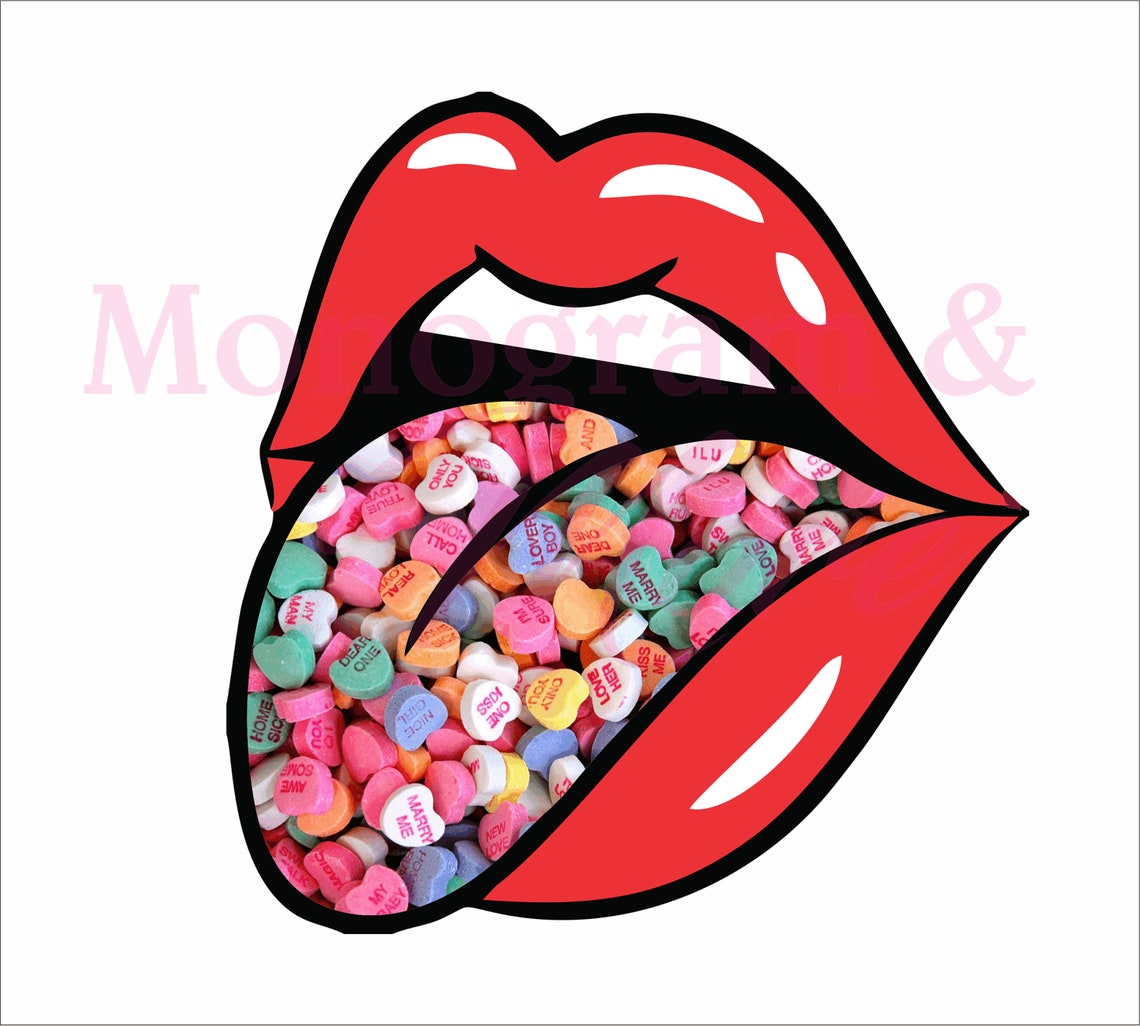 Red Lips & Candy Heart Tongue PNG Love Rocker Mouth Etsy