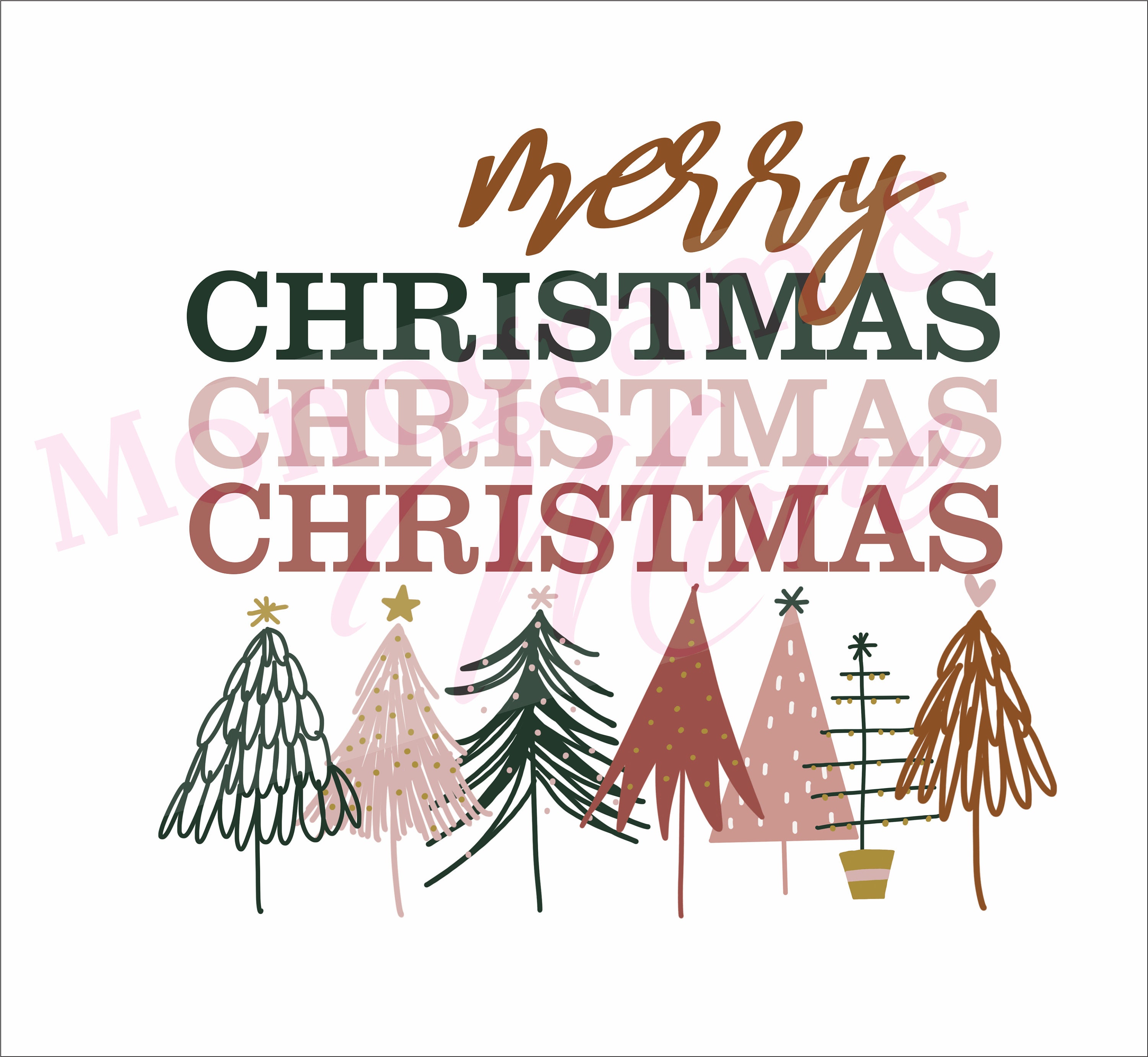 Boho Merry Christmas With Trees PNG DtG Printing Sublimation | Etsy
