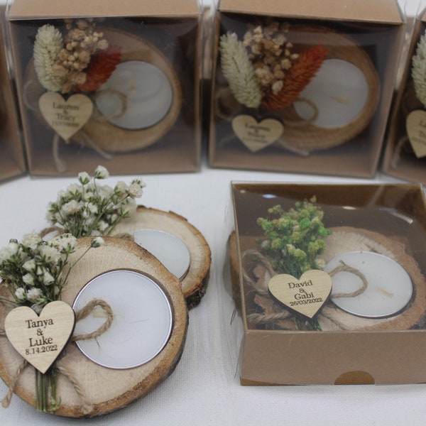Personalized Wooden Tealight Holder, Wedding Favors for Guest in Bulk, Rustic Wedding Favors, Bridal Shower Favors, Candle Wedding Favors,