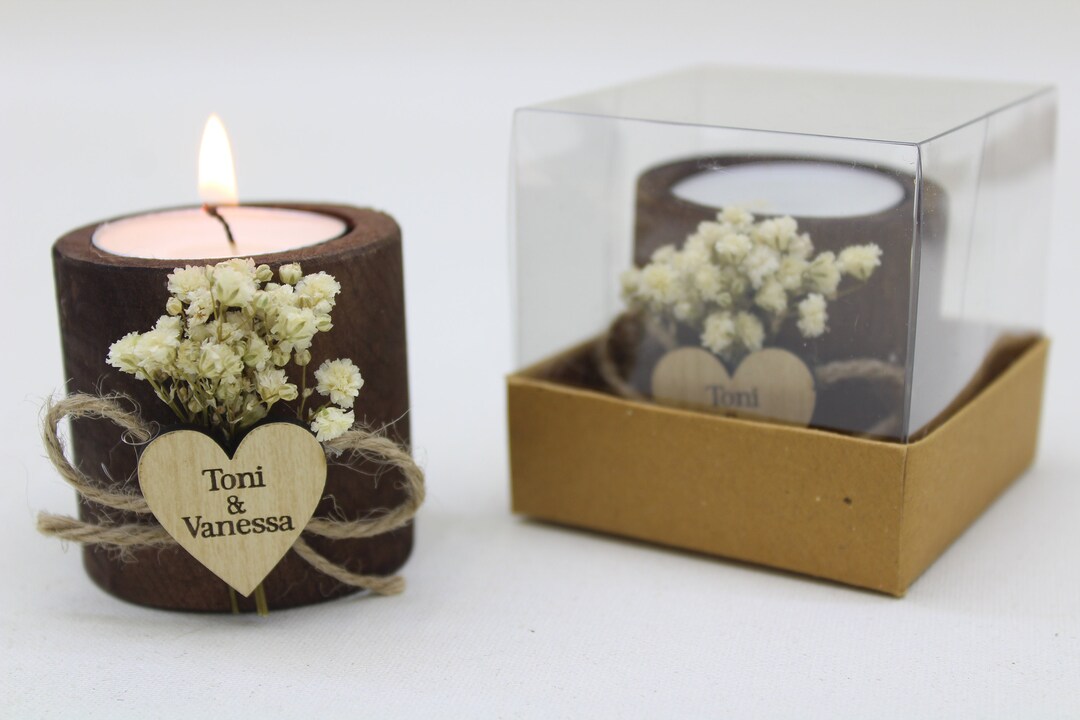Personalized Wooden Tealight Candle, Wedding Favor for Guests in Bulk ...