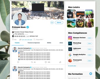 Modèle de CV professionnel, Lettre de motivation Template CV professionnel, CV Community Manager Twitter