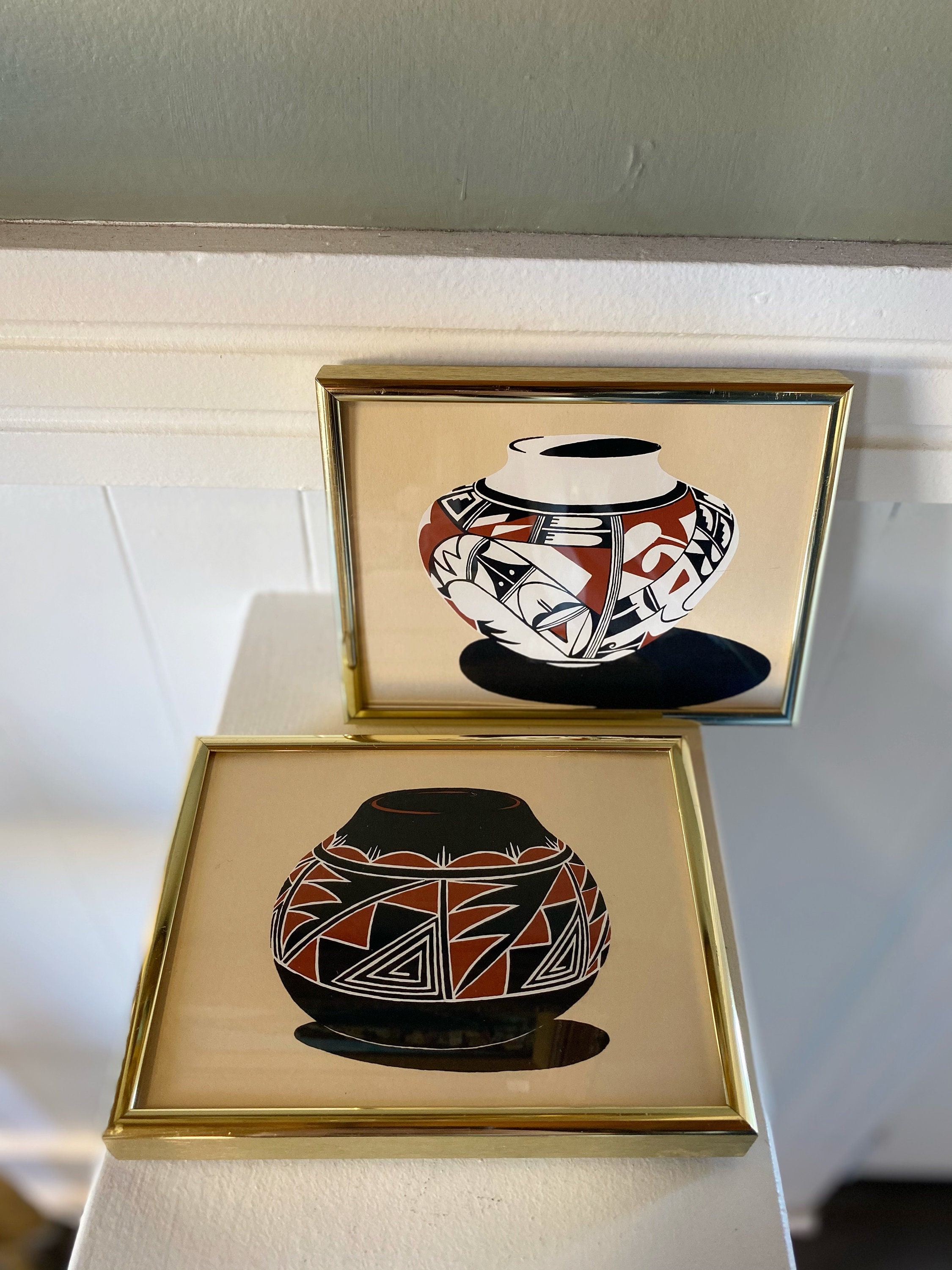 Vintage Brass Framed Southwest Native American Pottery Art Set Etsy UK