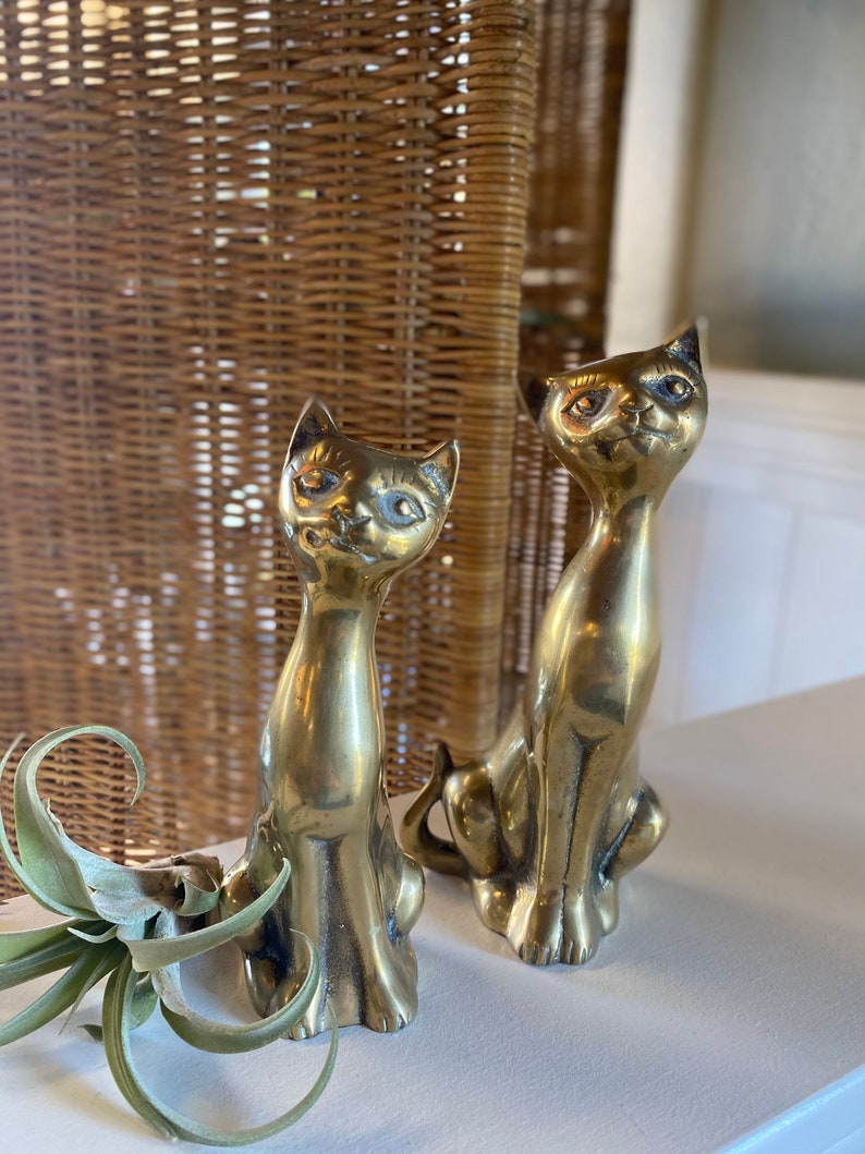 Vintage Brass Cat Figurines Set of 2 Etsy