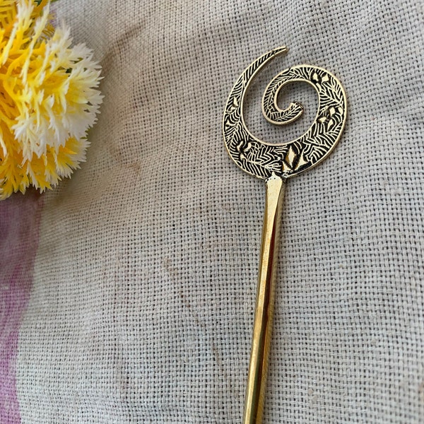 Celtic Hair clip Hair Bun Holder, Large Hair Slide Hair Fork Metal Hair Clip Bun Cage Brass Hair Pin Champagne Hair Jewelry