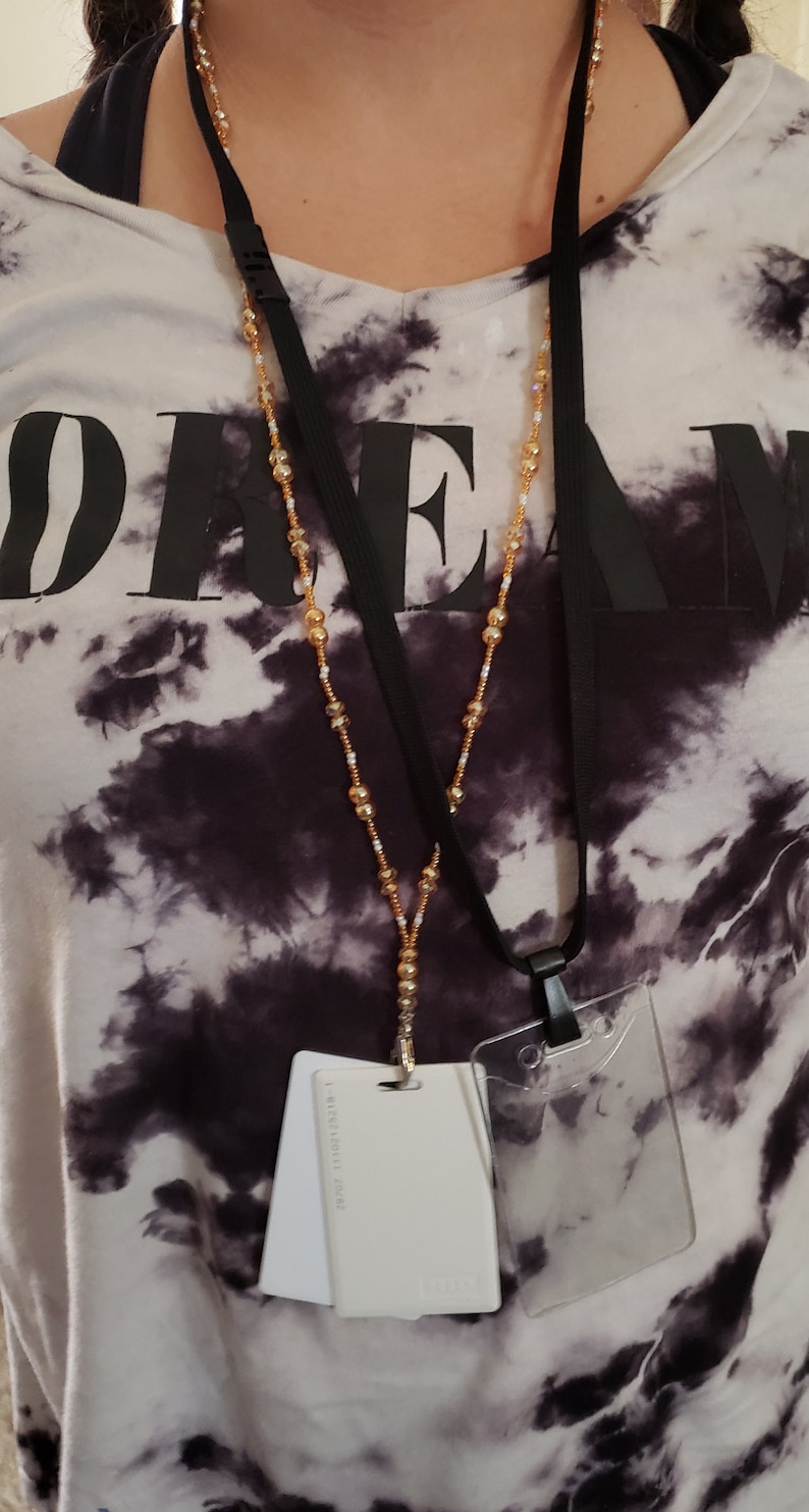 Black and hematite skull beaded Beakaway Lanyard Necklace for ID Work Badge 35