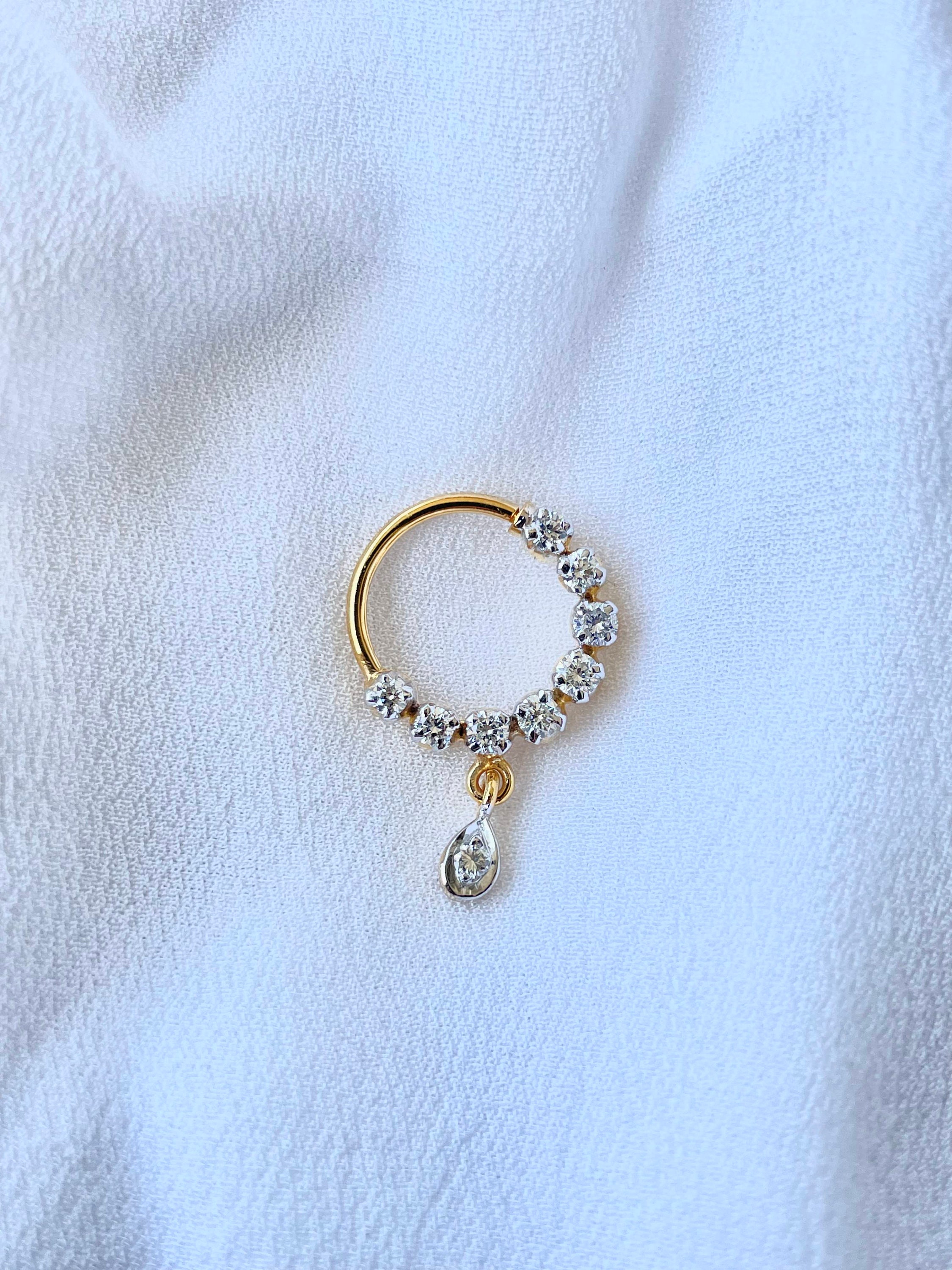 Diamond 14K Solid Gold Nose Ring, Diamond Hoop Nose Piercing, 14k Nose Ring, Septum Clicker