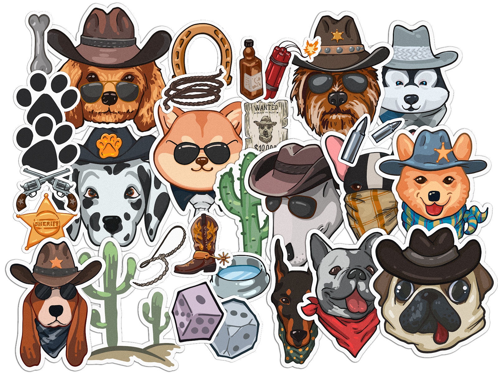Cute Western 30 pcs Cowboy Dogs Decals Pack Scrapbook Stickers | Etsy