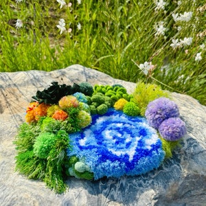 Blue Green Moss Coasters Kit, Ocean Latch Hooked Coasters, Handmade Pom Coasters, Gift for Her/him