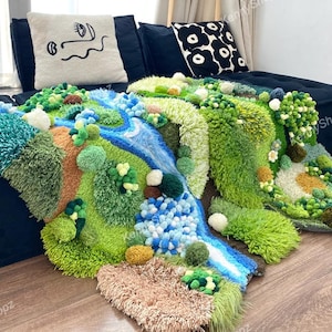 3D Moss Carpet | DIY Kit or Finished | Irregular Latch Hook Rug | Custom Size