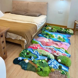 Handmade Latch Hook Moss Rugs, Custom Rugs, Cozy Fluffy Rugs, Landscape Rugs, 3D Area Rug for Living Room, Home Irregular Carpet