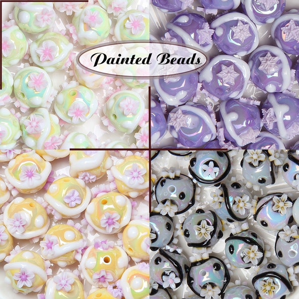 Acrylic Kawaii Flower Beads DIY Kit with Sparkling Rhinestones, Hand Painted Beads - Create Unique BFF Bracelets/Necklaces