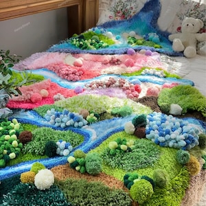 Tapis paysage 3D Moss River | Kit de crochet à faire soi-même ou tapis fini | Dimensions sur mesure