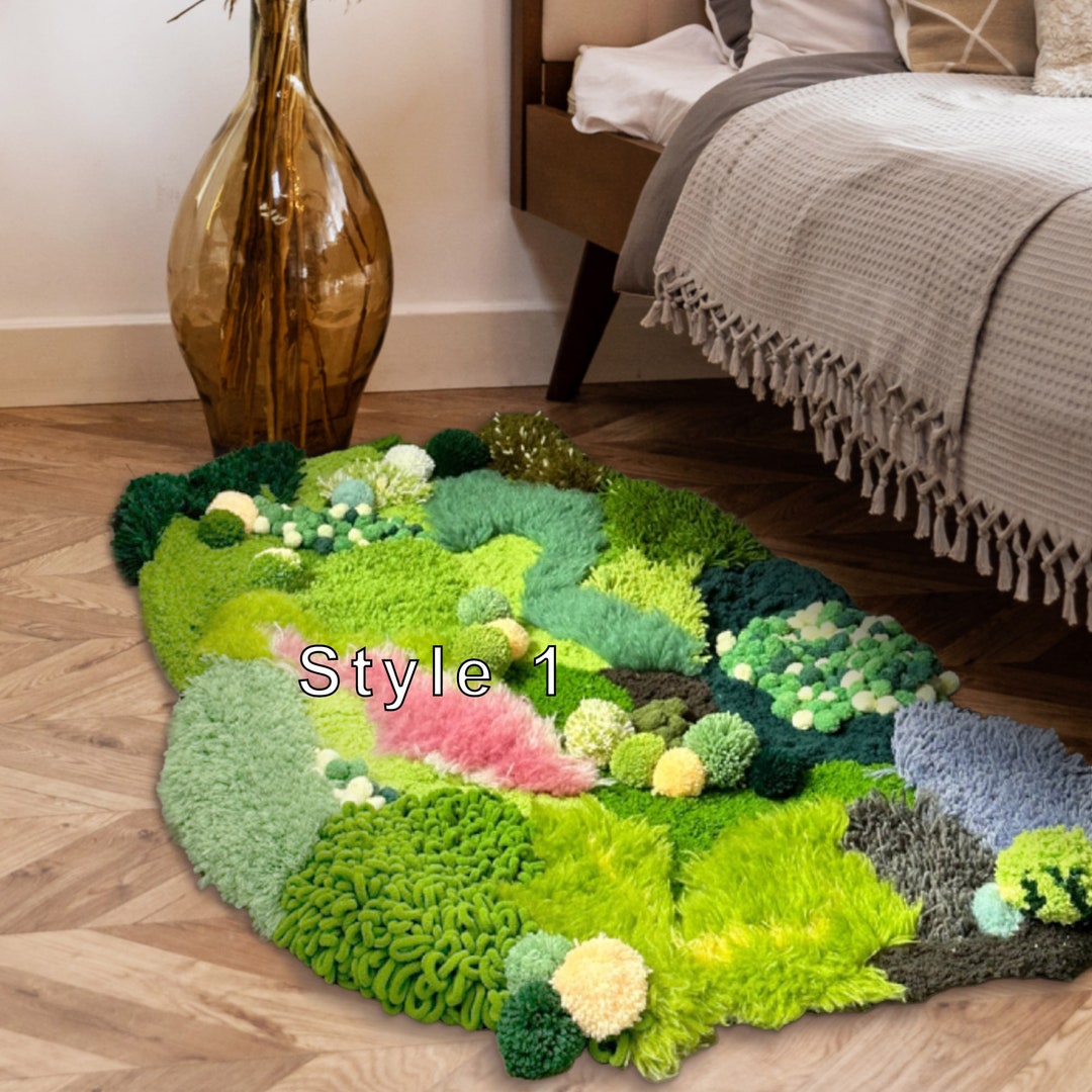 Latch Hook Moss Rug, Colorful Moss Rug, DIY Tufted Rug Set, Landscape