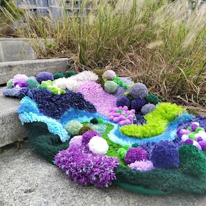 Handmade Purple Moss Rugs, Crochet Moss Rugs, Soft 3D Area Rug,  Latch Hook Craft Gift, Materials Bag & Finished Product Options
