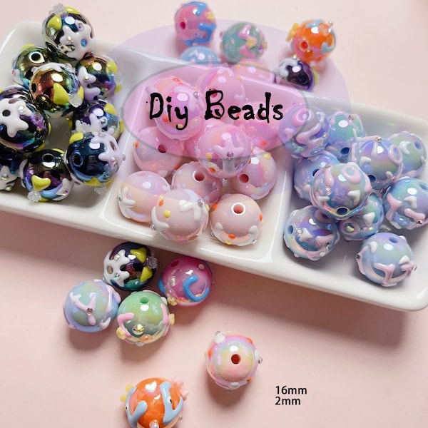 Hand-painted 3D Flower Diamond Inlaid Acrylic Beads, DIY Craft Materials Kit, Phone Charms, Bracelets, and Jewelry Accessories