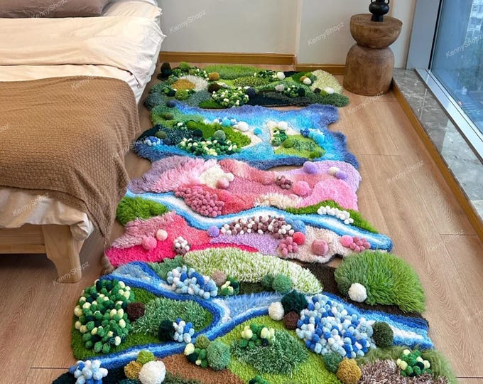 3D Moss Rug DIY Kit or Finished | Fluffy Landscape Carpet | Handmade Decor