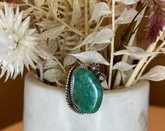 Boho Beaded Accent Turquoise Ring, Silver Turquoise Ring, Turquoise Ring, Sterling Silver Jewelry, Size 5.75, Ready to Ship