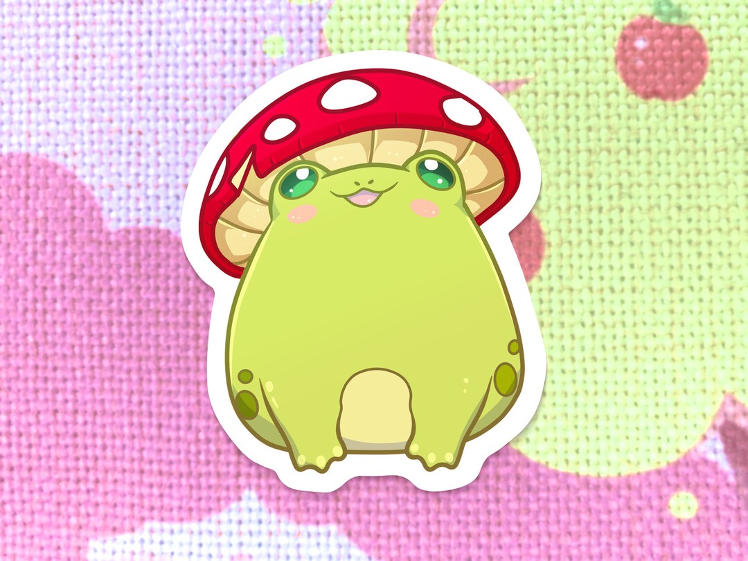 Mushroom Frog Die Cut Sticker // Kawaii Cute Premium Water Proof Gloss ...